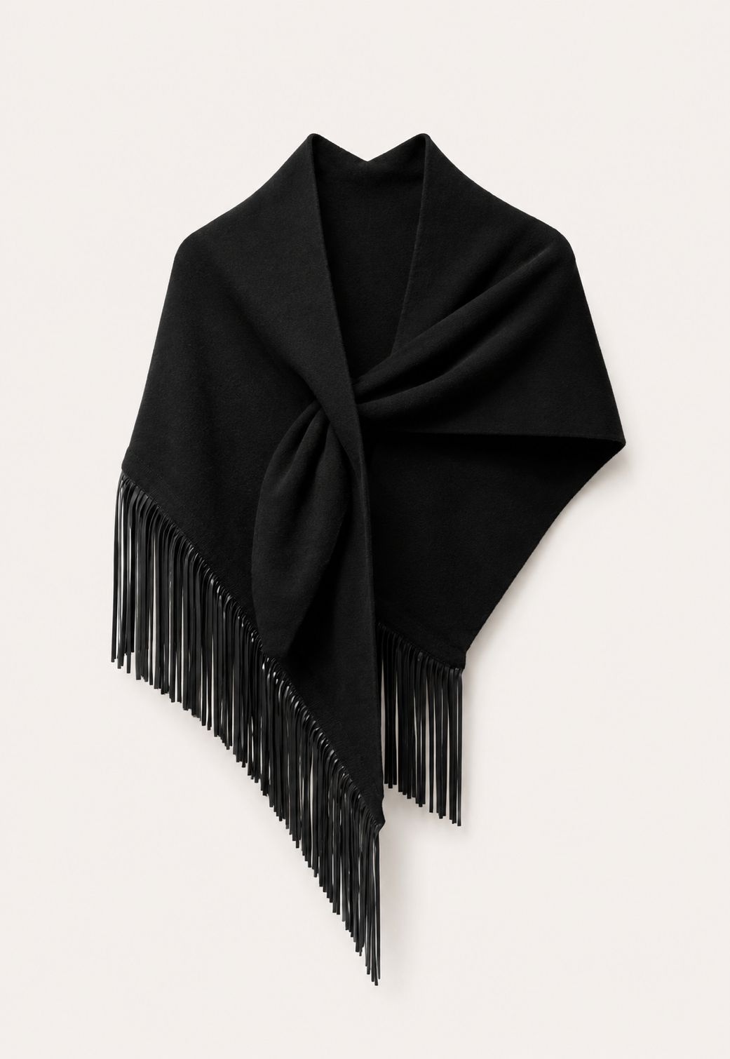 Anina Triangolo Black cashmere scarf with Nappa leather fringes by Antonia Zander