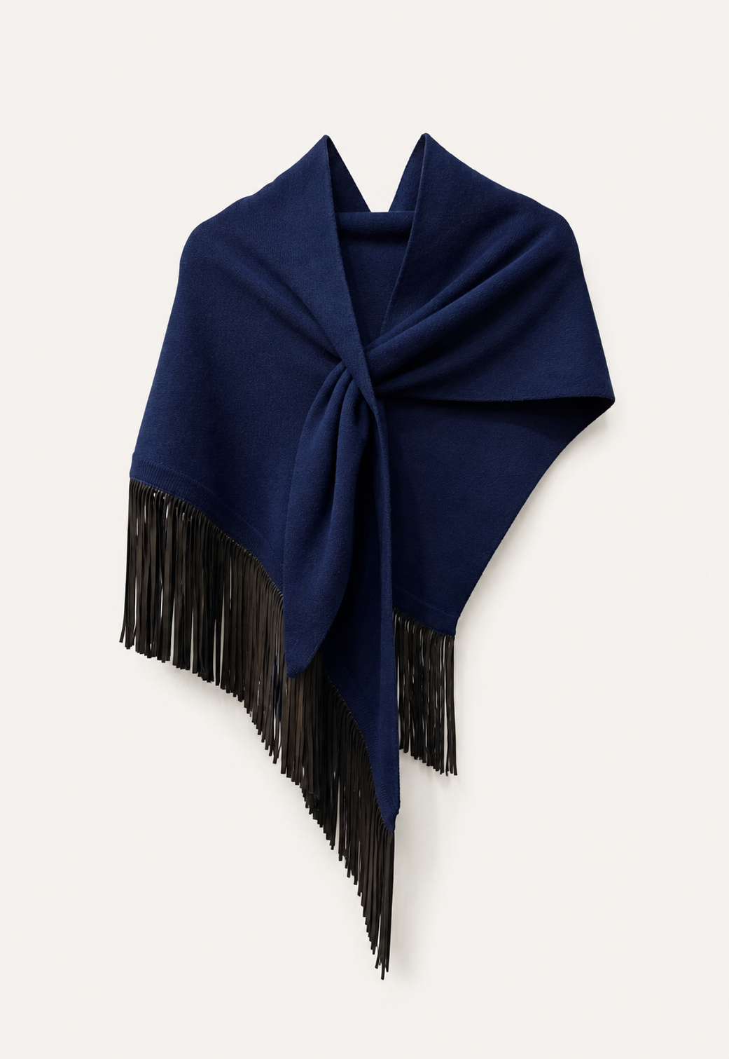 Anina Triangolo Cashmere Scarf in Denim with leather fringes by Antonia Zander