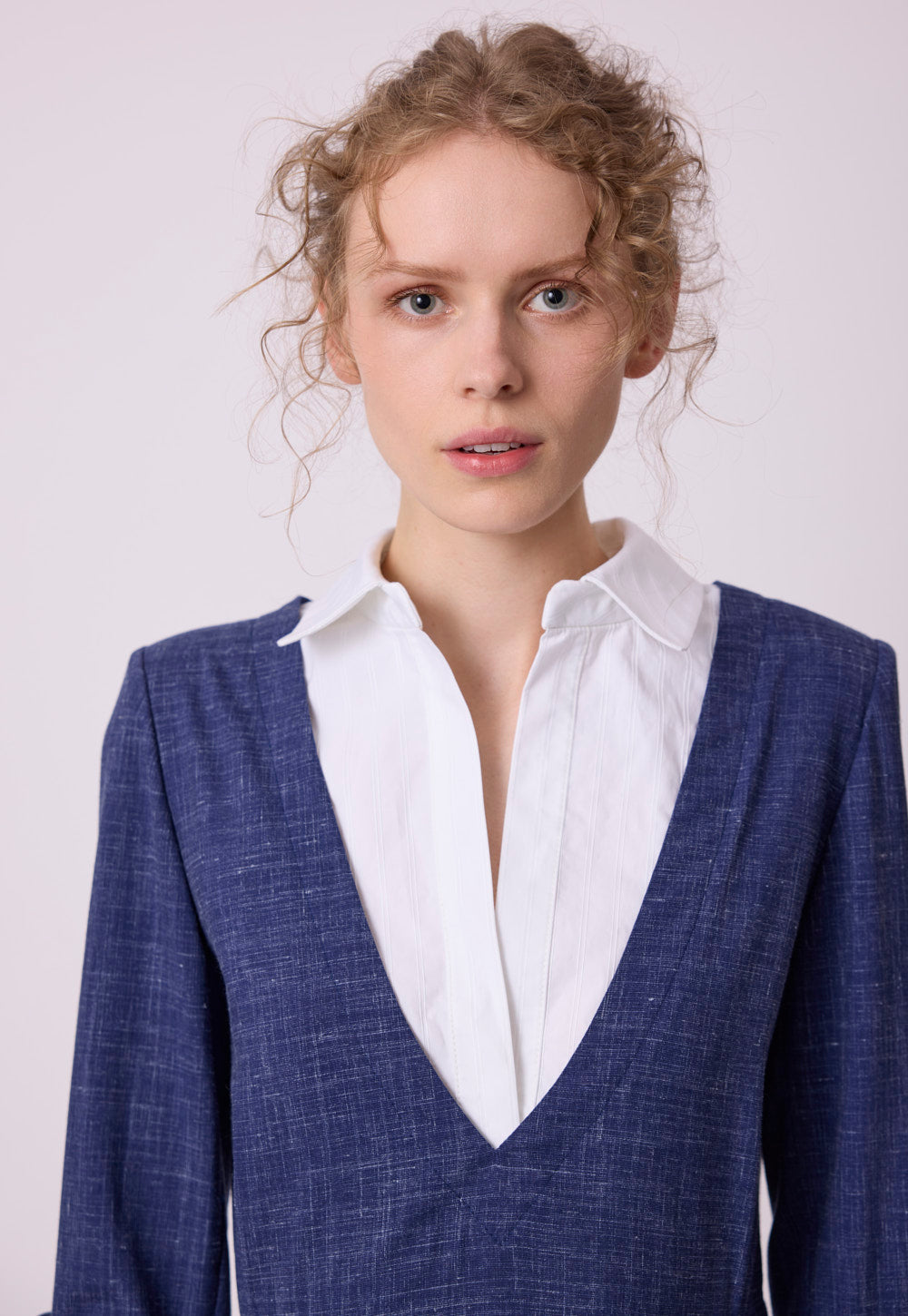 Antonia Zander Christina Dress luxury midi dress with cotton blouse wool silk linen