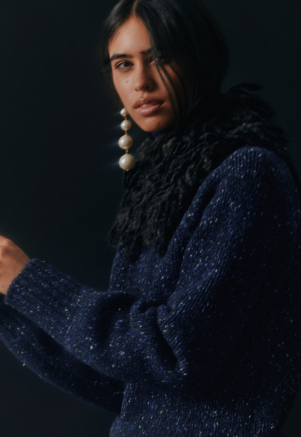 Antonia Zander Mina Collo Nero voluminöser schwarzer Strickkragen aus Baby-Alpaka-Cashmere-Seiden-Mix
