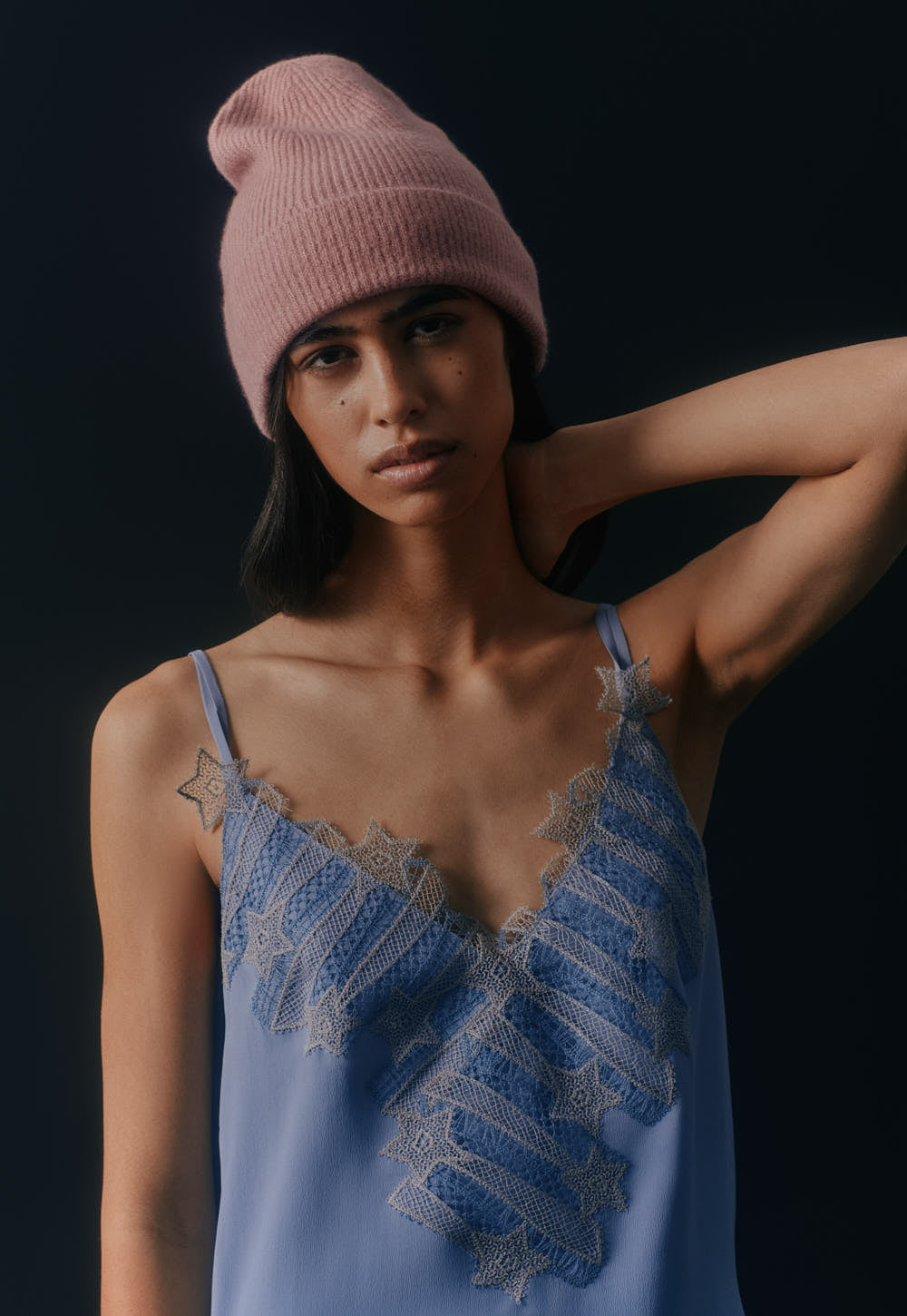Antonia Zander Pisa cashmere beanie styled with the Indra Top in an editorial look