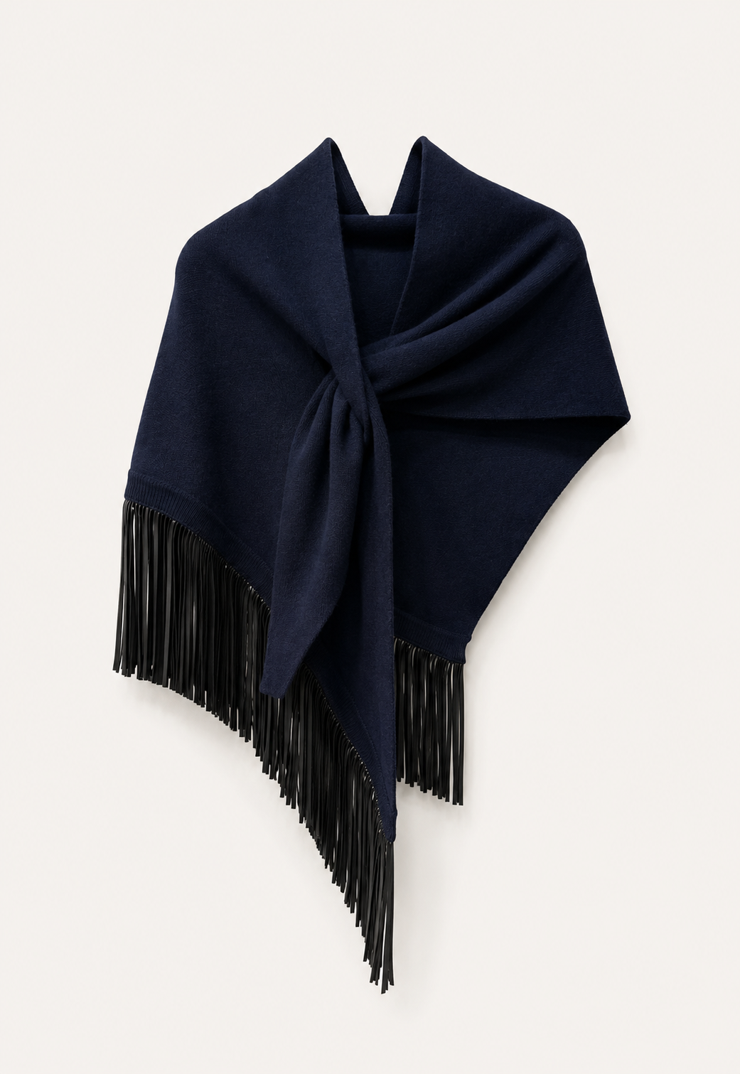 Antonia Zander Anina Triangolo cashmere scarf in beluga with suede fringes.