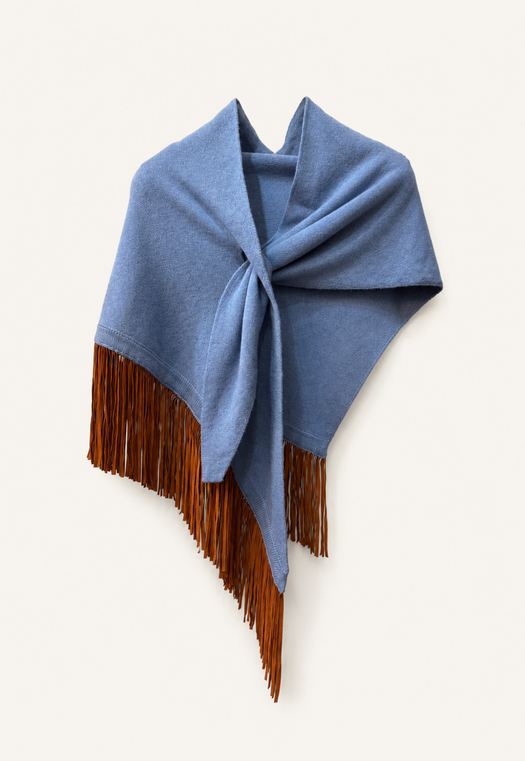 Anina Triangolo Cashmere Scarf in Denim with leather fringes by Antonia Zander