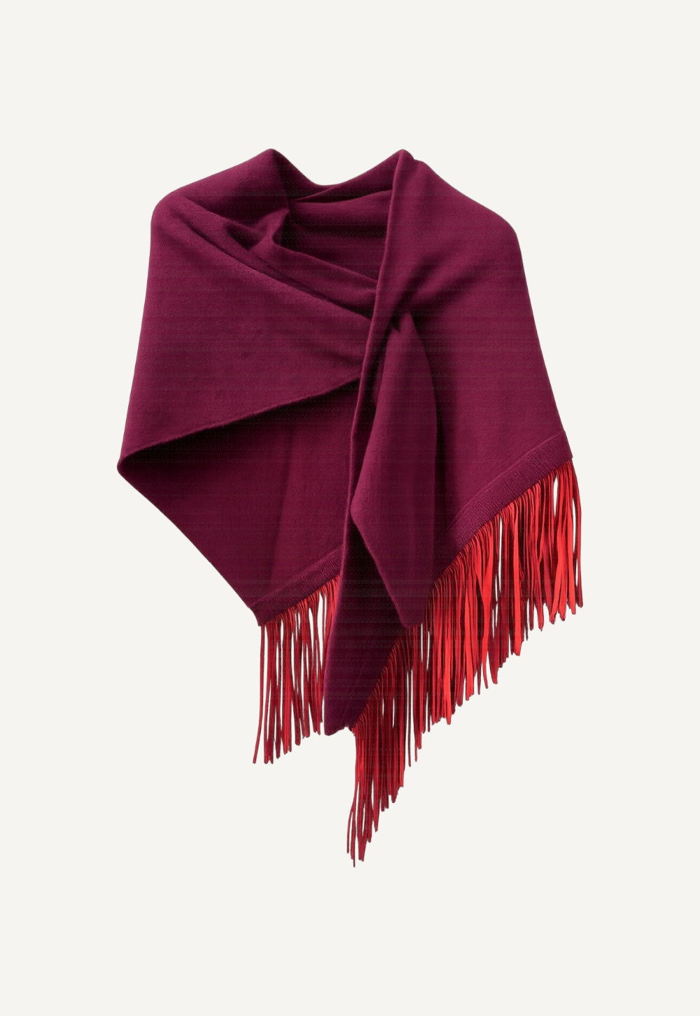 Antonia Zander Anina Triangolo cashmere scarf in shiraz with suede fringes