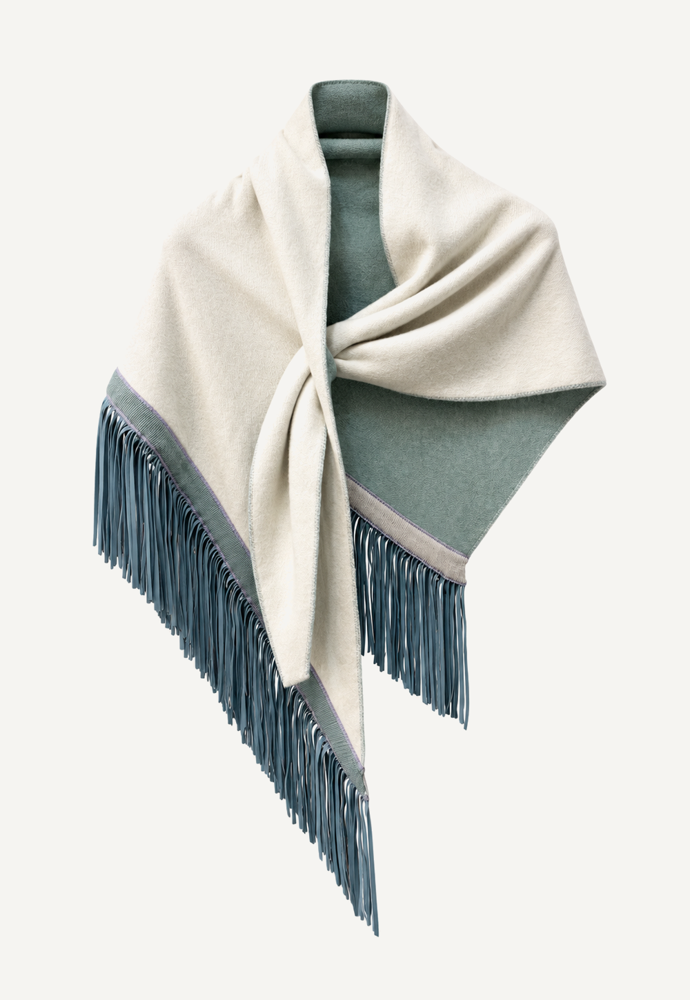 Anina Tricolore Triangolo Dew cashmere scarf with goat nappa leather fringes