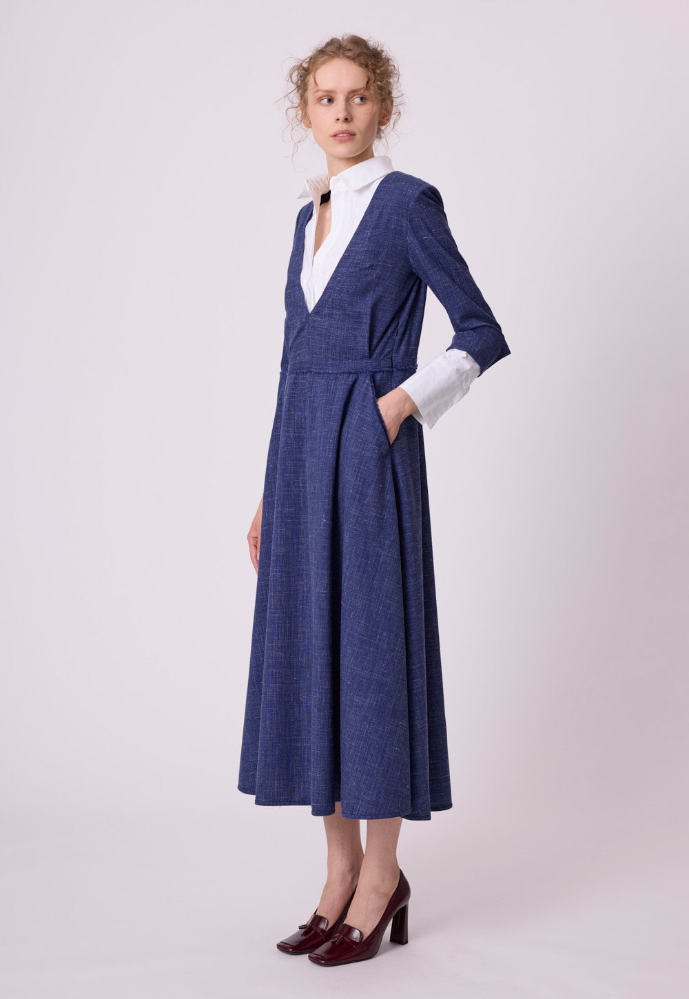 Antonia Zander Christina Dress luxury midi dress with cotton blouse wool silk linen