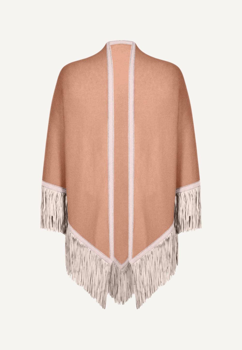 Classic Triangolo cashmere scarf with hand-applied leather fringes by Antonia Zander.