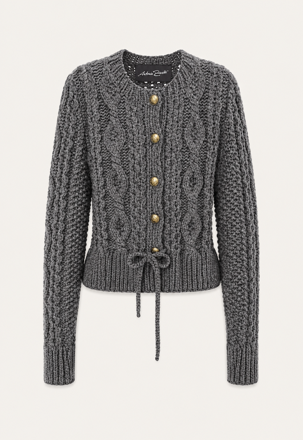 Hanni Cardigan in Windsor with intricate cable-knit pattern and gold-tone buttons by Antonia Zander