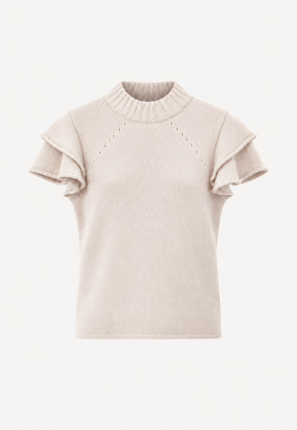 Antonia Zander Maika Top, Blush colour variant, featuring a fluffy cashmere-silk knit, turtleneck and double ruffle sleeves.
