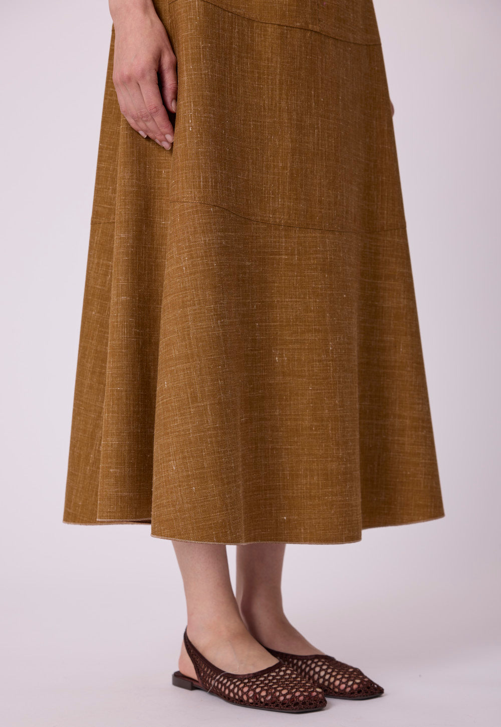 Antonia Zander Mika Skirt in fluid silk-viscose blend, styled view.