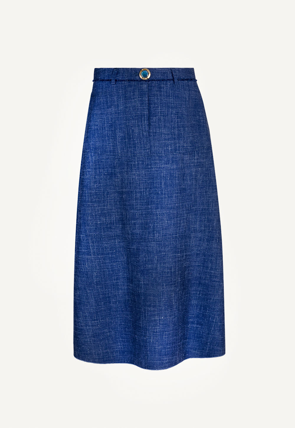 Silk viscose skirt in navy with fluid silhouette and soft drape
