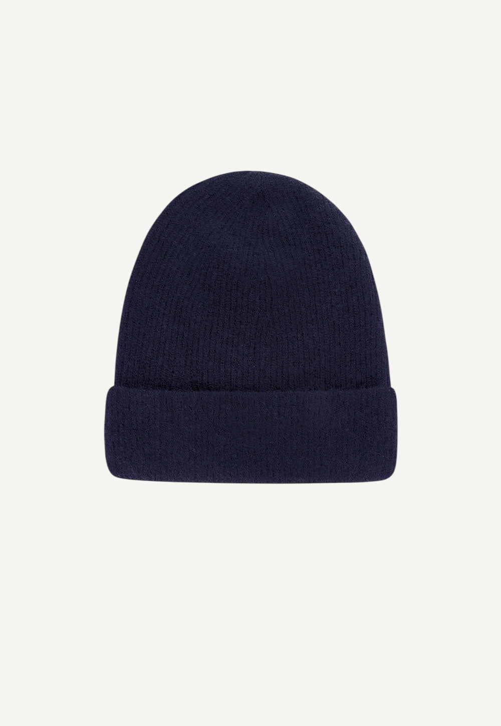 Antonia Zander Nora Beanie in navy, soft cashmere and silk knit hat with fisherman’s rib trim