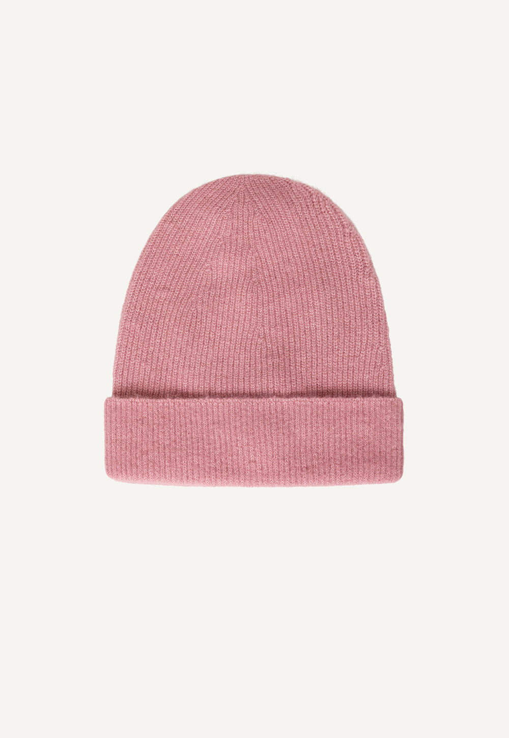 Antonia Zander Nora Beanie in rosa, soft cashmere and silk knit hat with fisherman’s rib trim