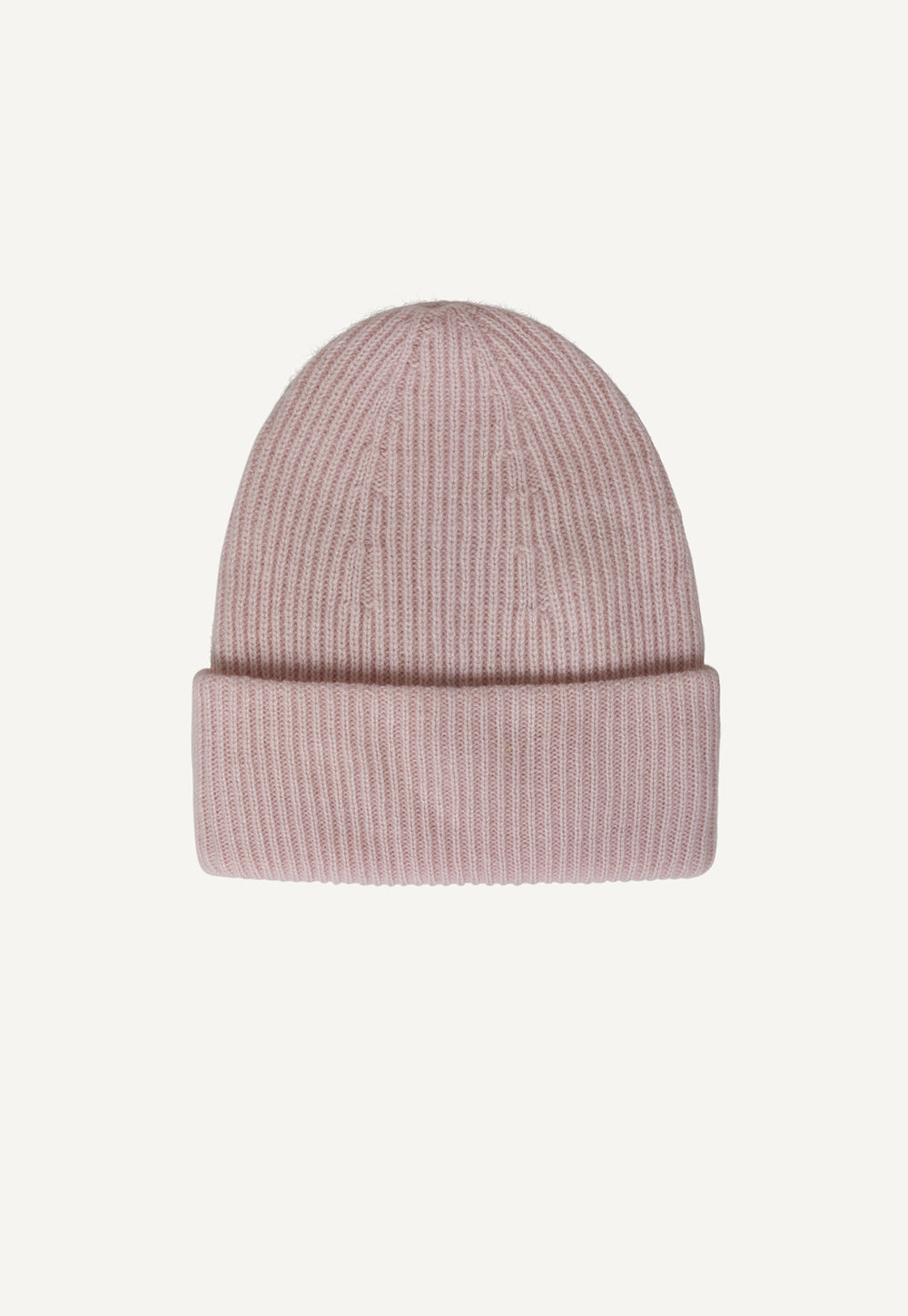 Antonia Zander Pisa Beanie in Petal, a double-layered cashmere hat in fisherman’s rib