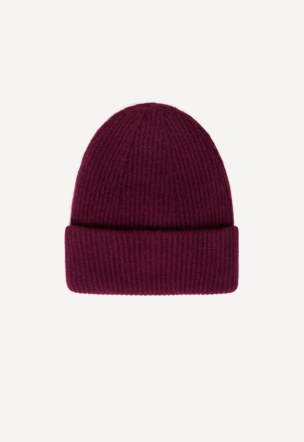 Antonia Zander Pisa Beanie in Shiraz, a double-layered cashmere hat in fisherman’s rib