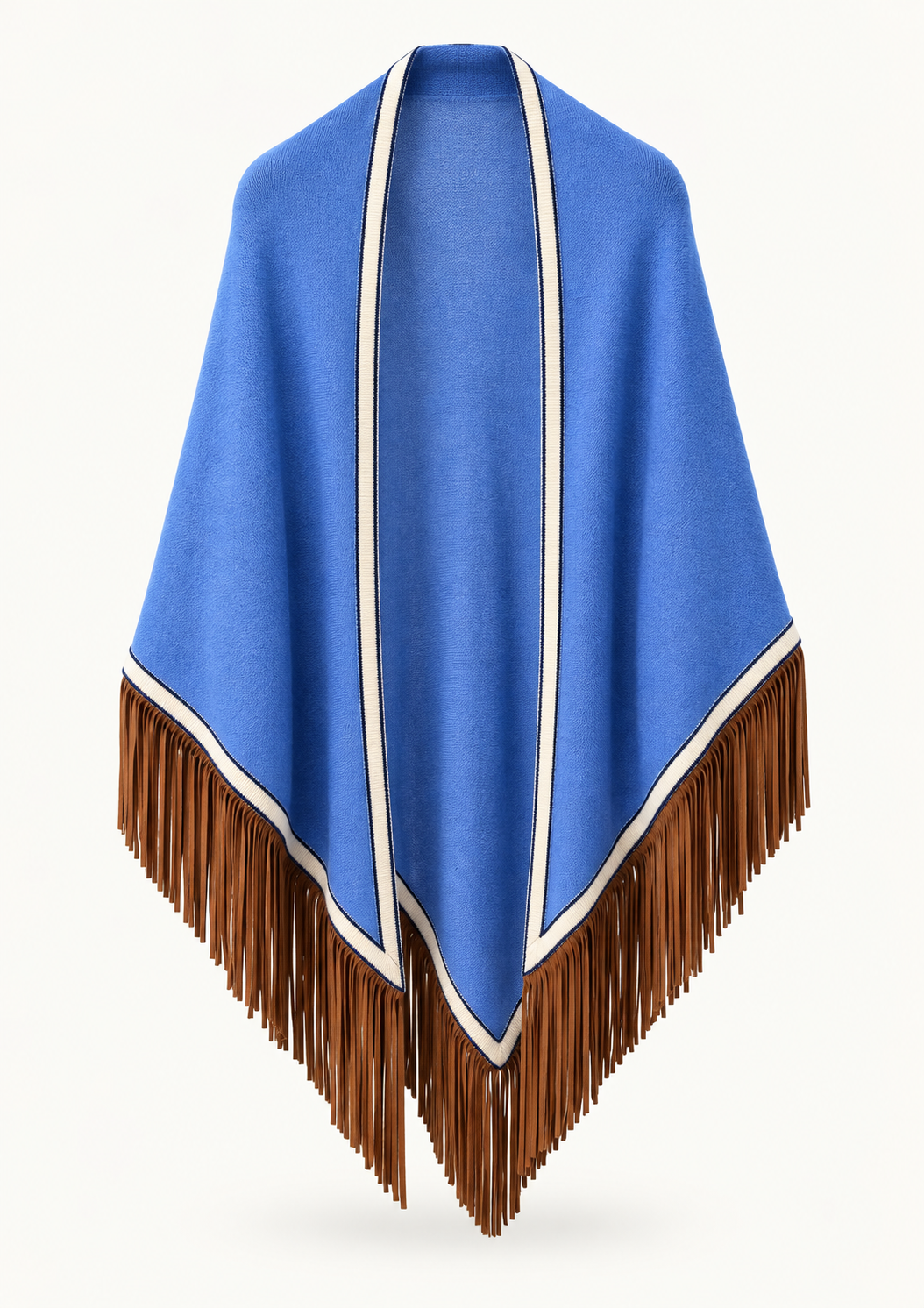 Triangolo Camoscio Azure von Antonia Zander – Cashmere-Dreieckstuch in Azure mit Fransen aus Ziegenveloursleder