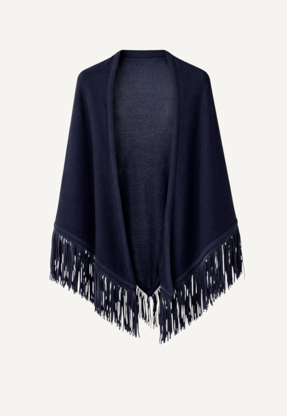 Cashmere triangle scarf in beluga with tonal trim and suede fringes