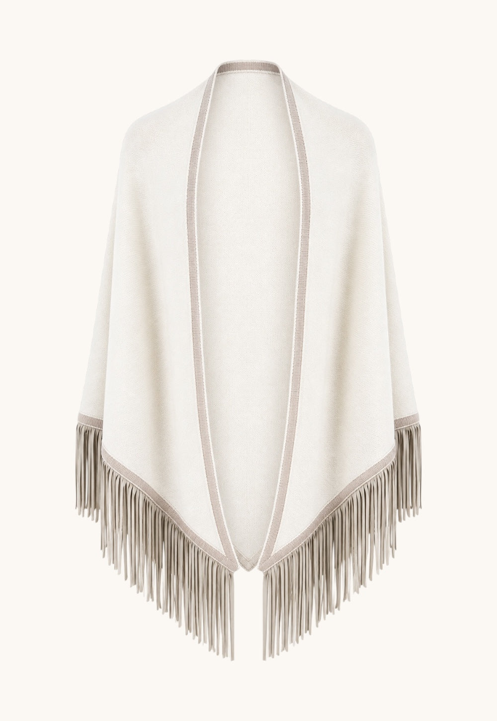 Triangolo wrap in lapponia fine cashmere with tonal trim and hand-applied leather fringes by Antonia Zander.